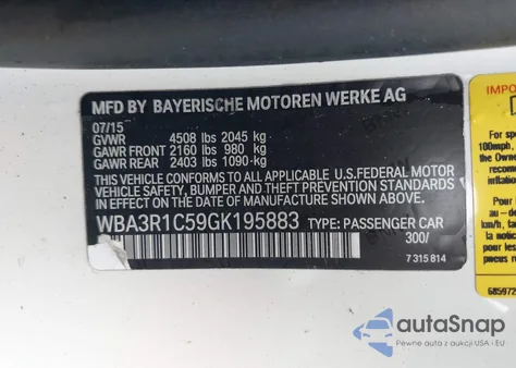 2016 BMW 435I из США, поврежденный, VIN WBA3R1C59GK195883